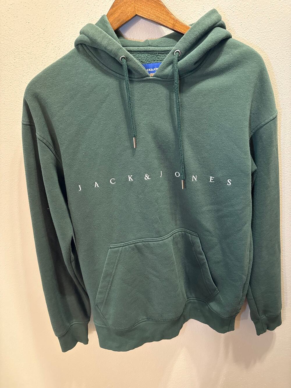 Jack & Jones Men’s Green Logo Pullover Hoodie Sweatshirt Minimalist